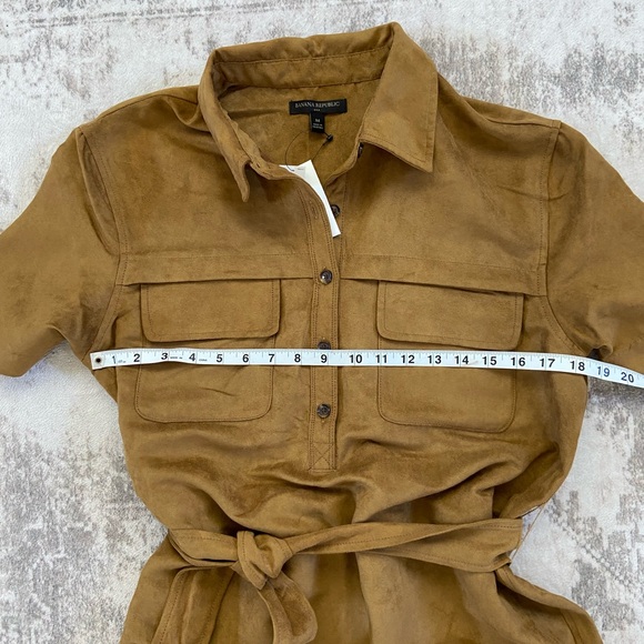 NWT Banana Republic Brown Vegan Suede Short Sleeve Shirtdress Size M - Picture 8 of 9